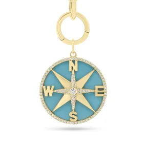 Diamond & Enamel Compass Pendant