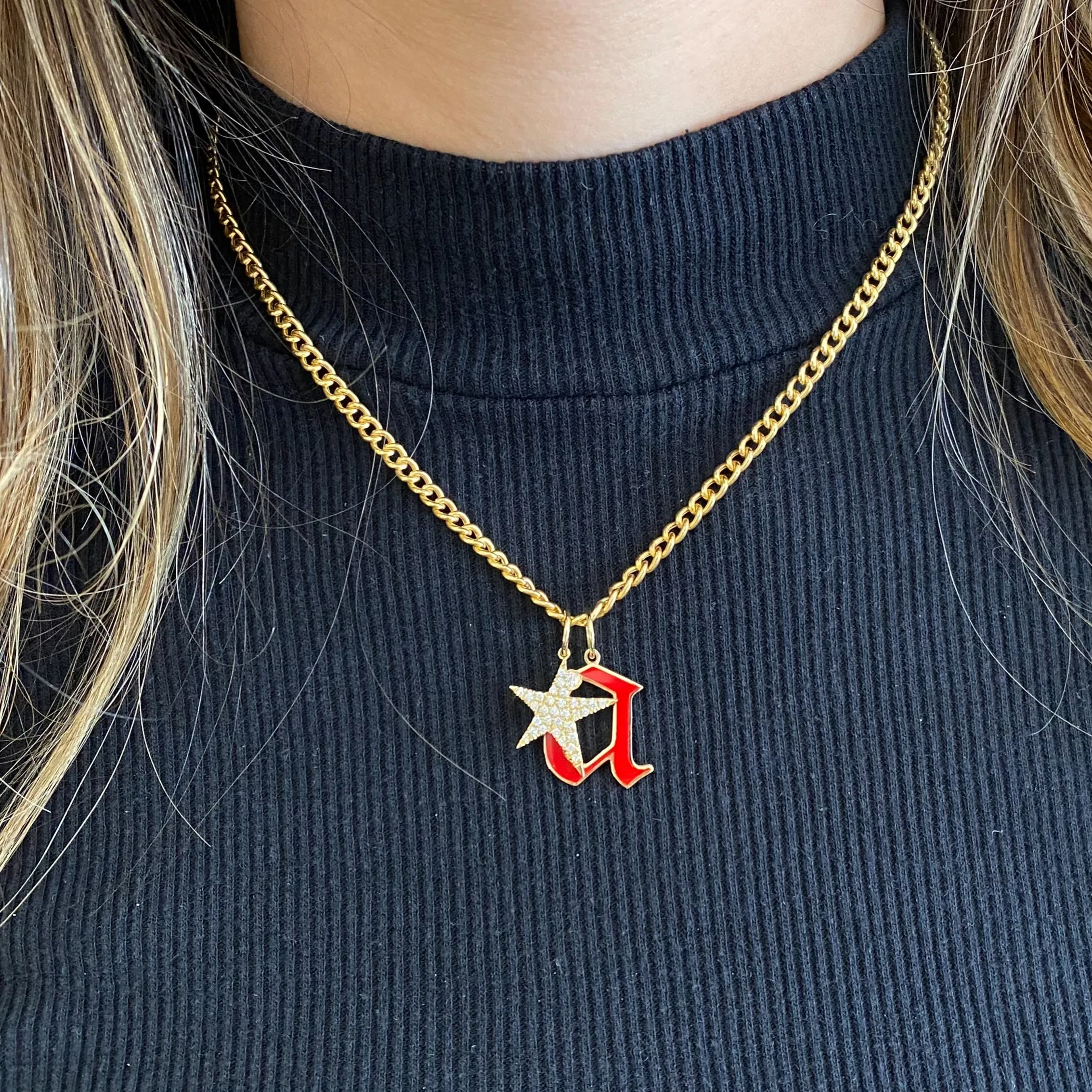 Diamond & Enamel Initial Pendant