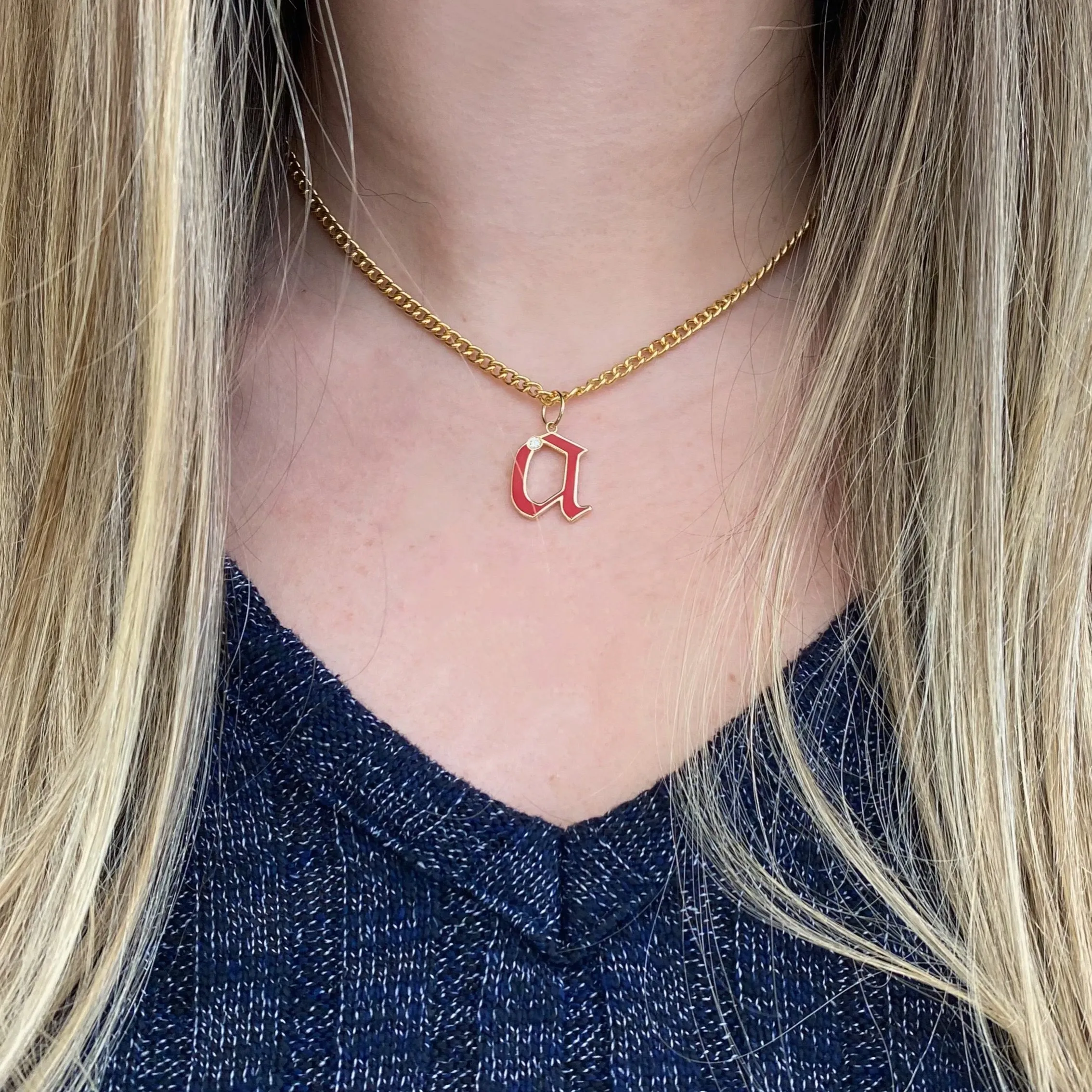 Diamond & Enamel Initial Pendant