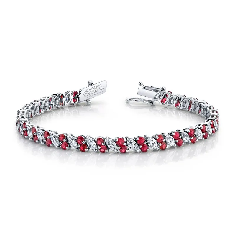 DIAMOND MARQUISE AND ROUND RUBY LINE BRACELET