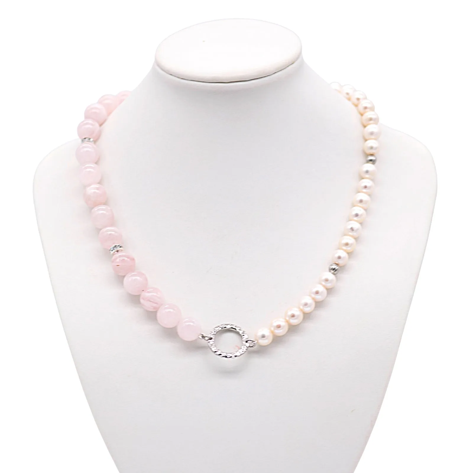 Divided- Pearl and rose quartz necklace