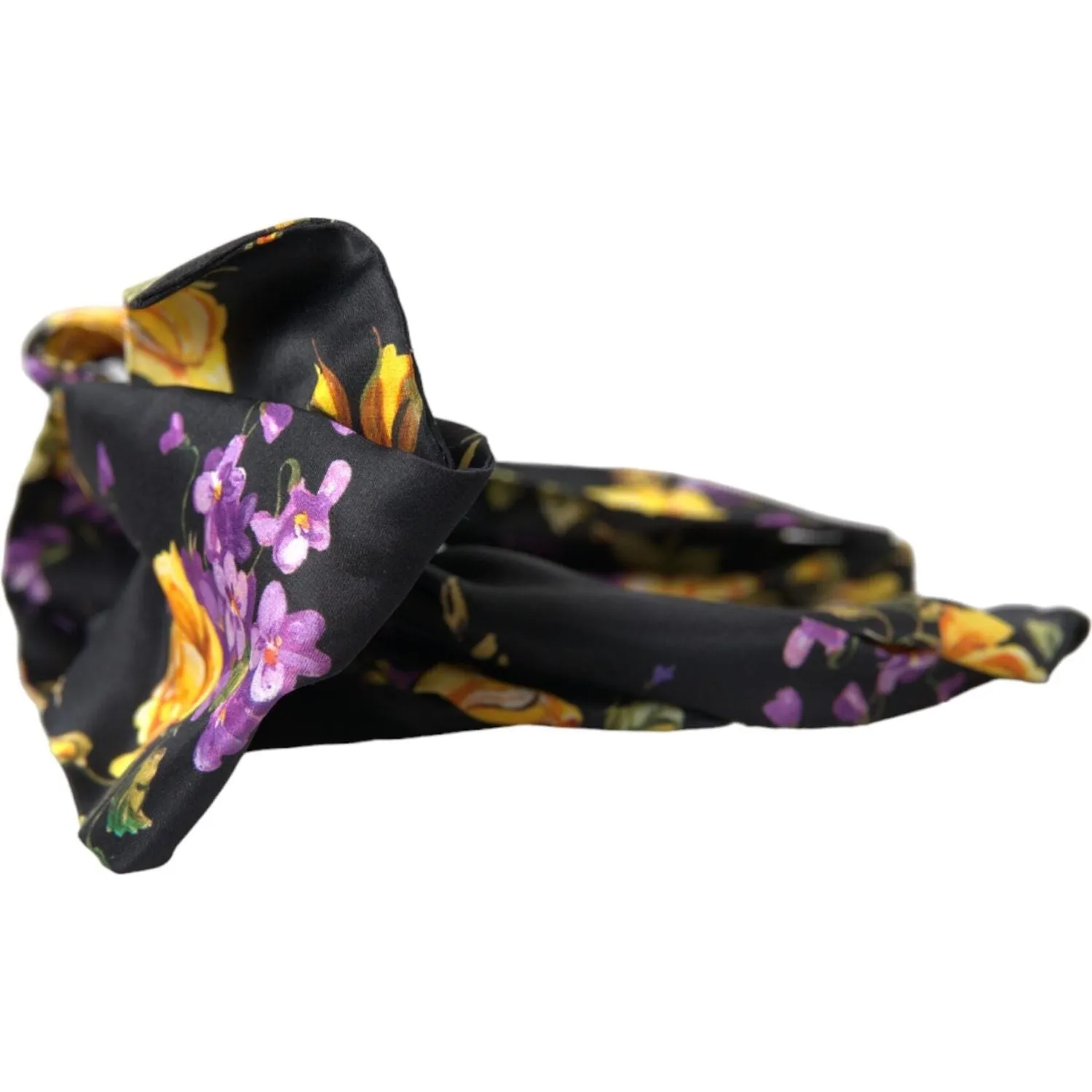 Dolce & Gabbana Black Floral Applique Silk Women Headband Diadem