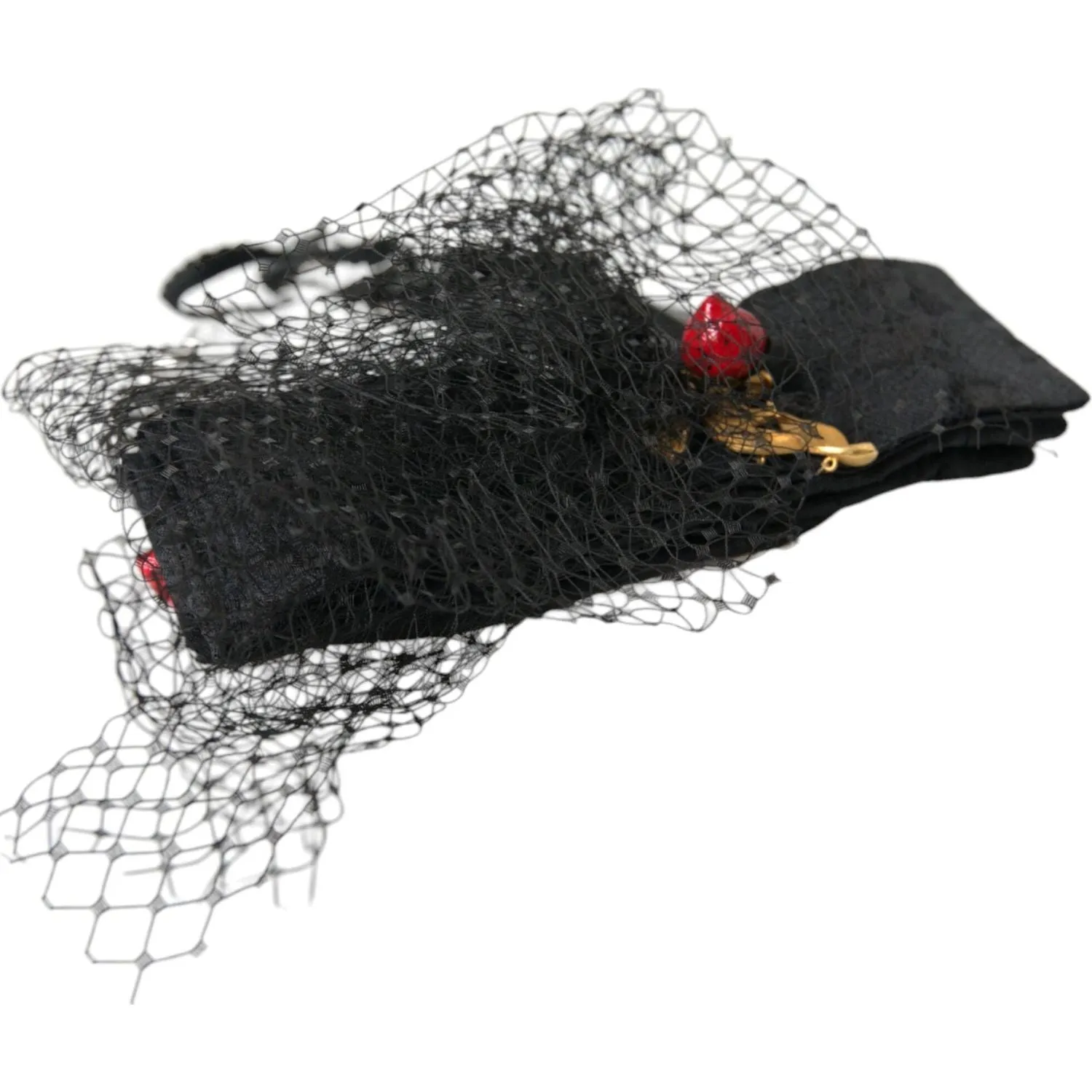 Dolce & Gabbana Black Strawberry Sicily Crystal Mesh Net Headband Diadem