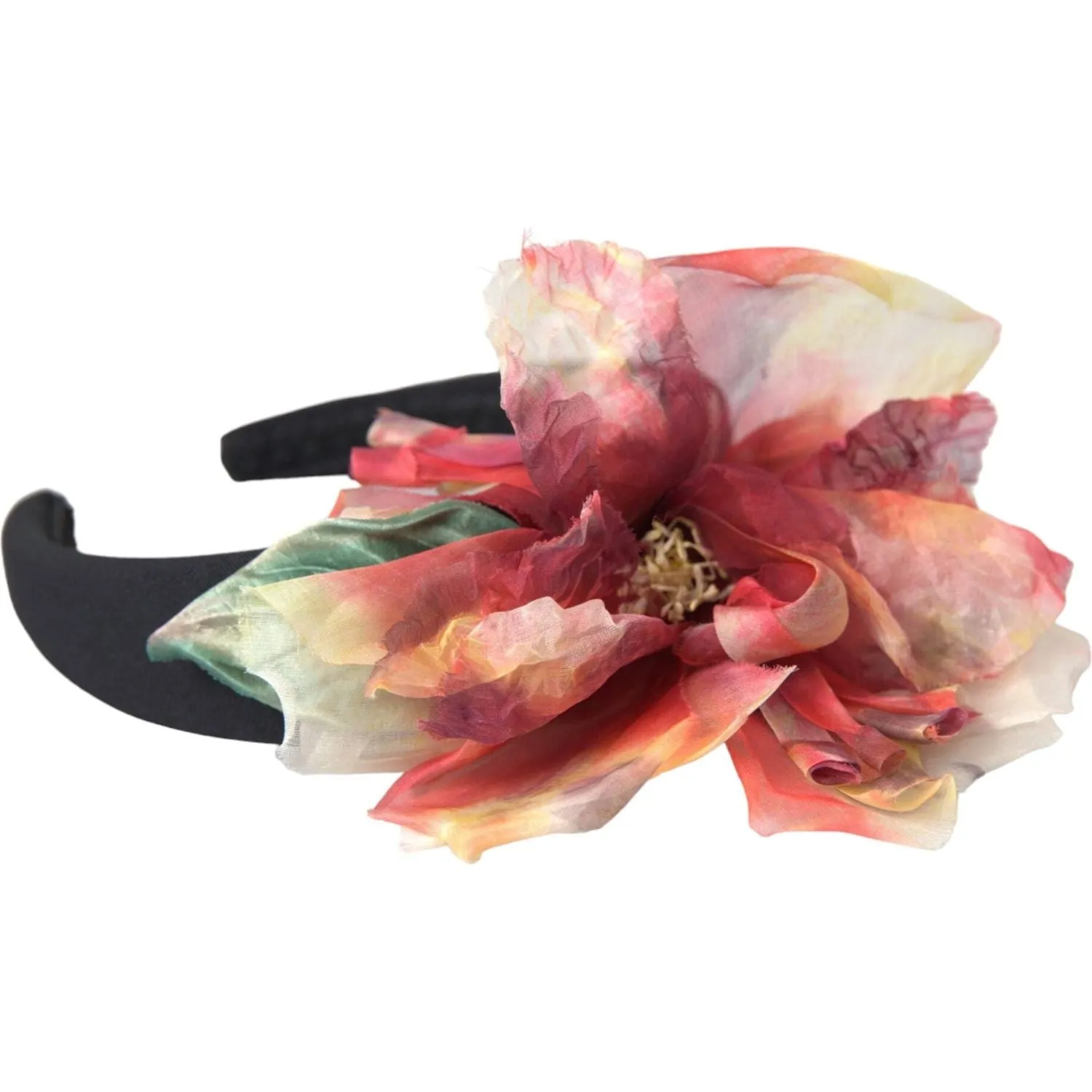 Dolce & Gabbana Rose Pink Silk Floral Black Tiara Women Hairband Diadem