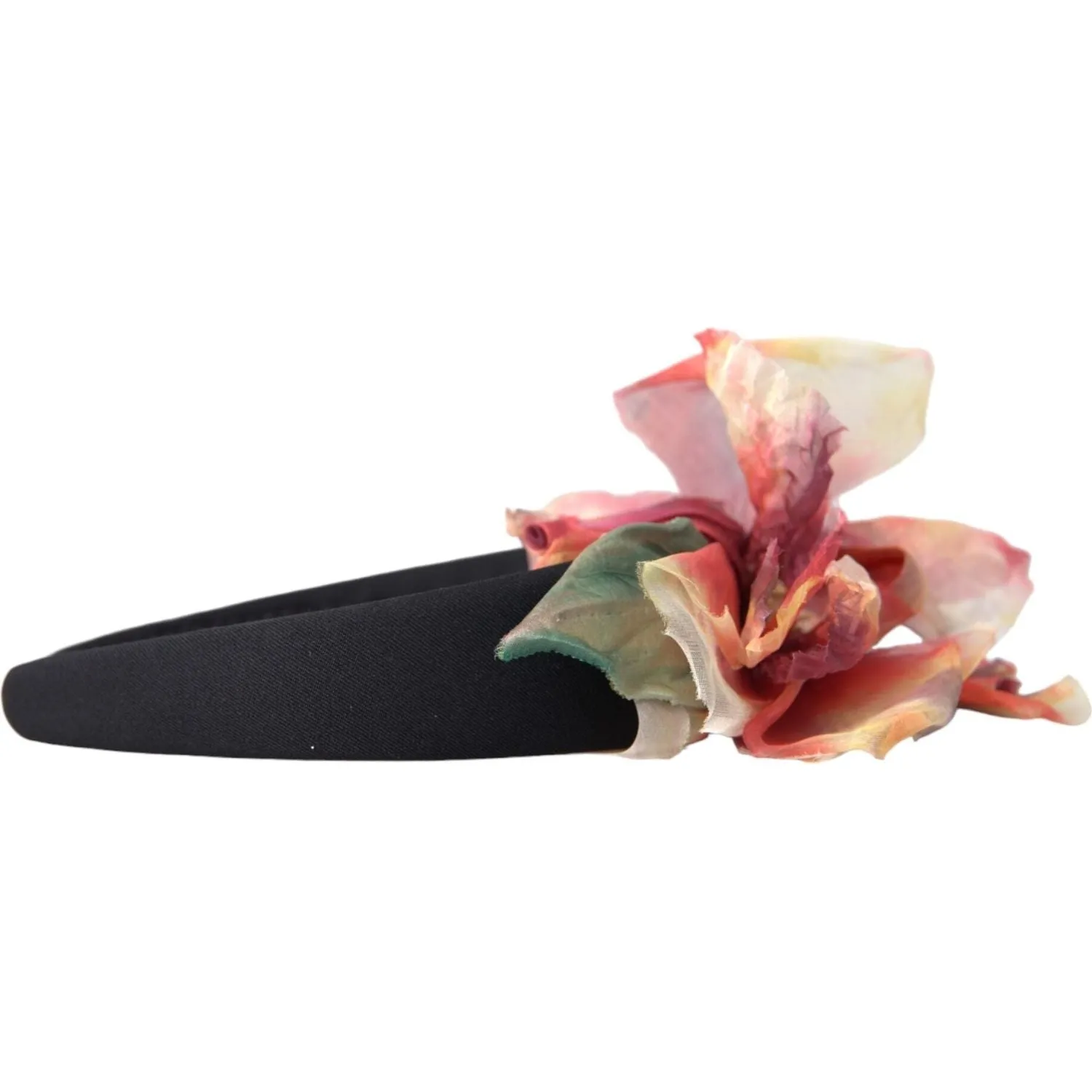 Dolce & Gabbana Rose Pink Silk Floral Black Tiara Women Hairband Diadem