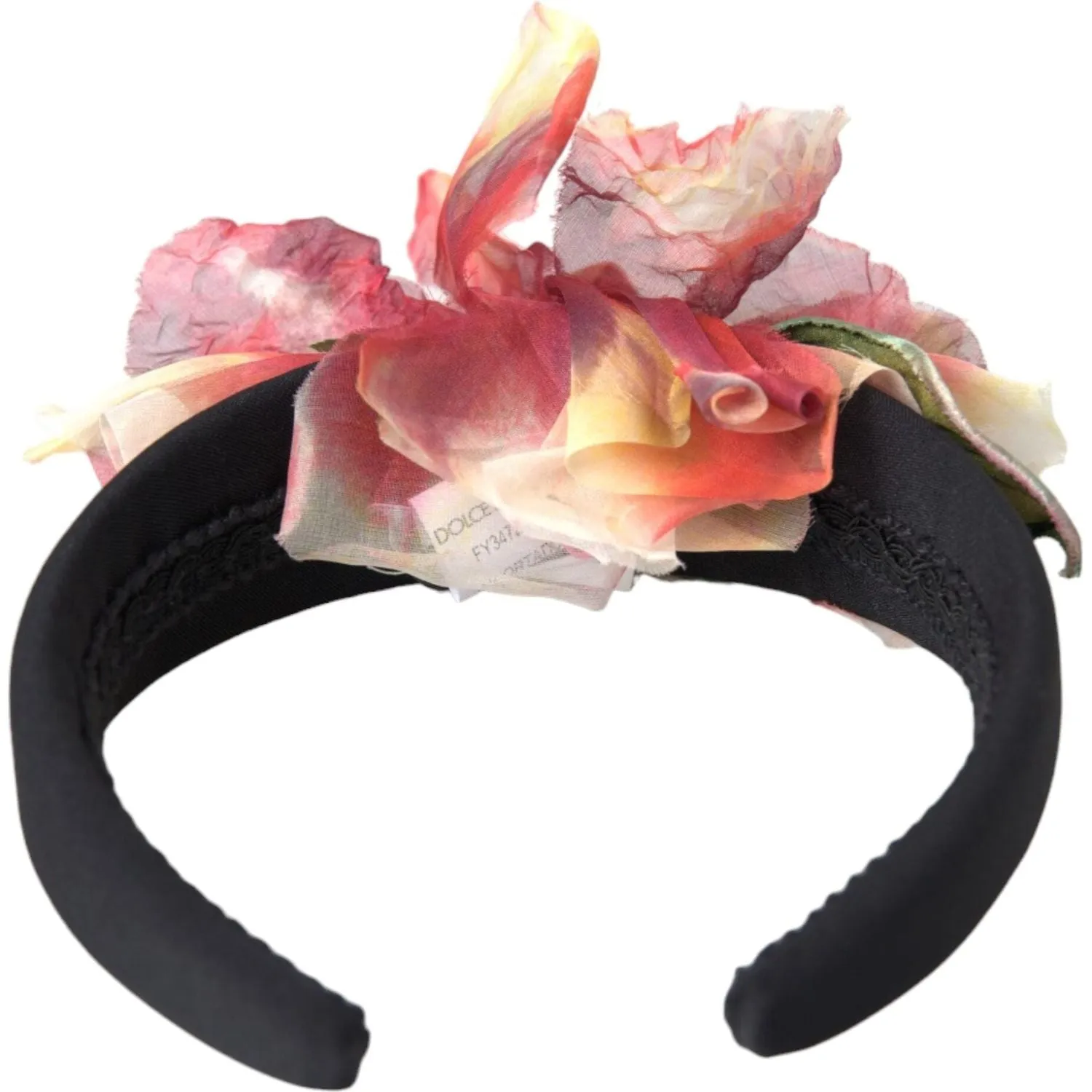 Dolce & Gabbana Rose Pink Silk Floral Black Tiara Women Hairband Diadem