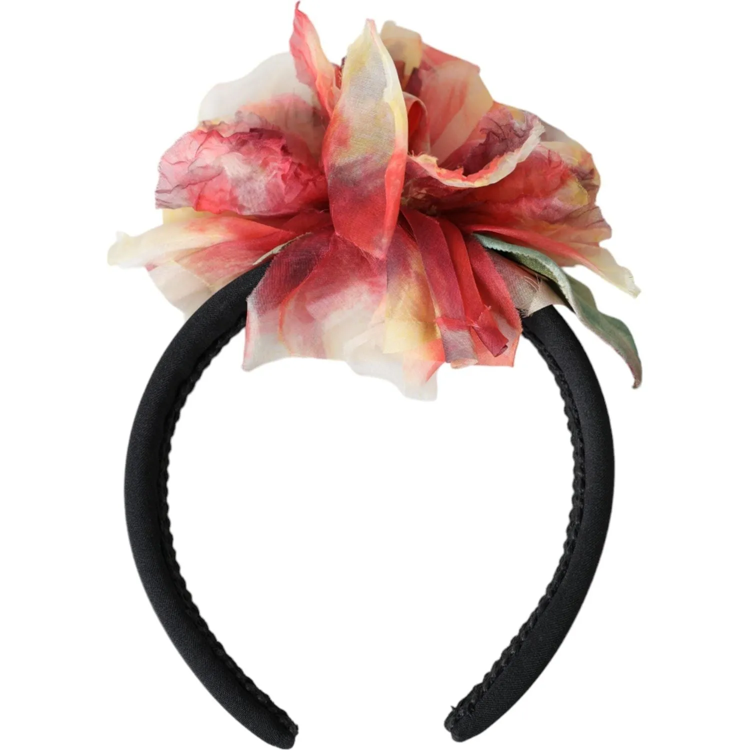 Dolce & Gabbana Rose Pink Silk Floral Black Tiara Women Hairband Diadem