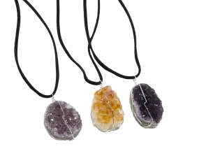 Druse Crystal Pendant on Leather Necklace