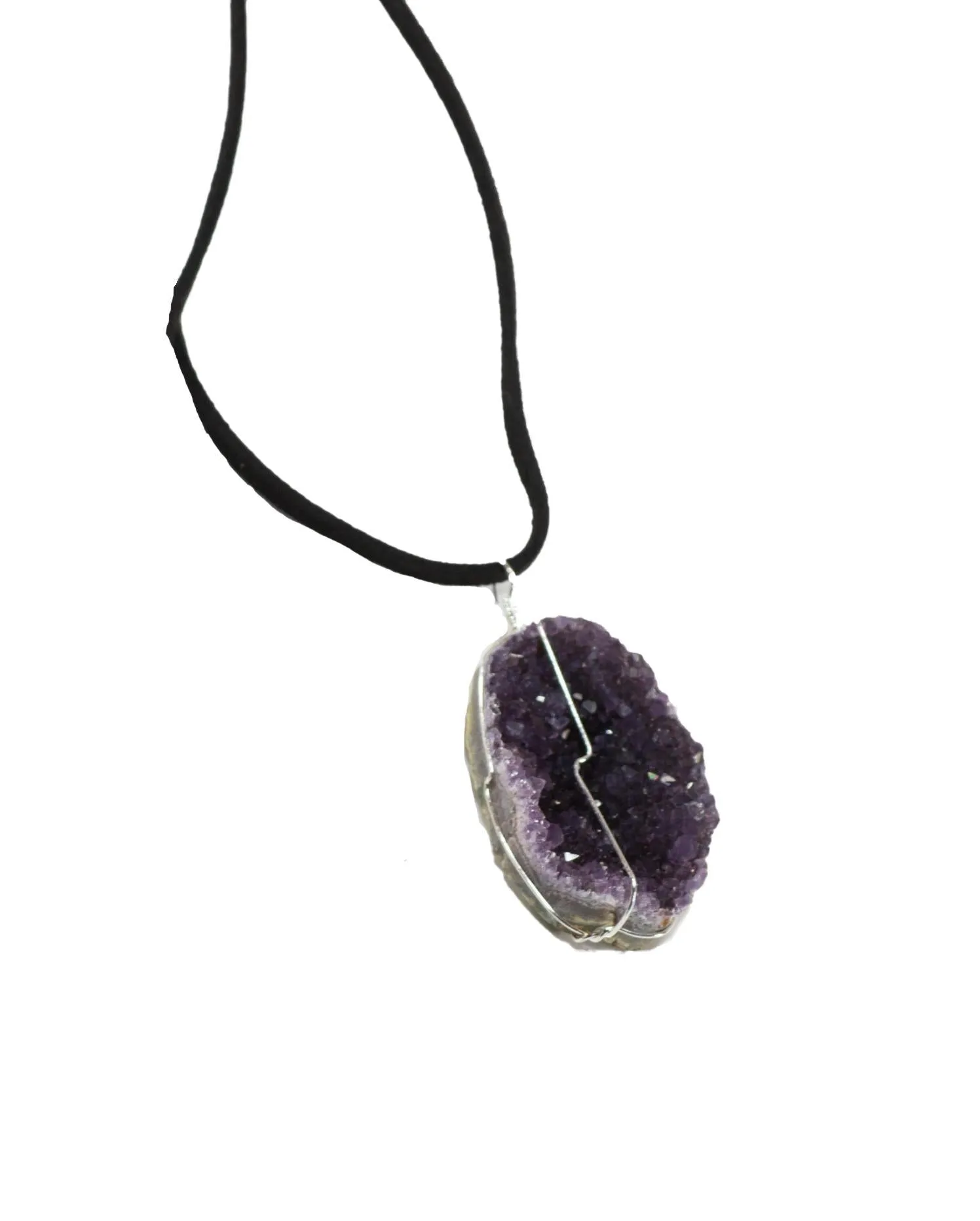 Druse Crystal Pendant on Leather Necklace