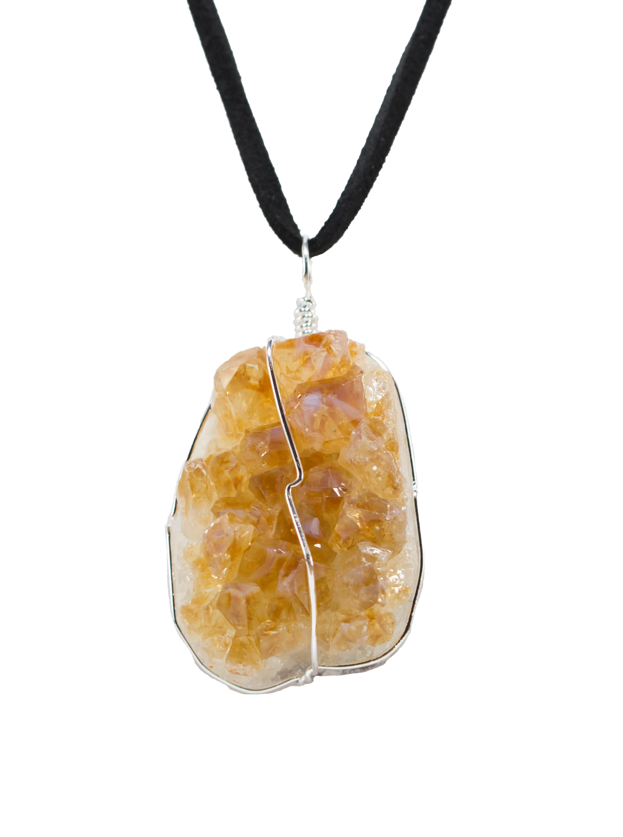 Druse Crystal Pendant on Leather Necklace