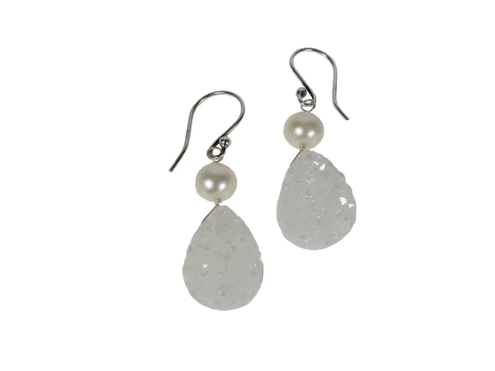 Druzy Quartz Pearl Earrings