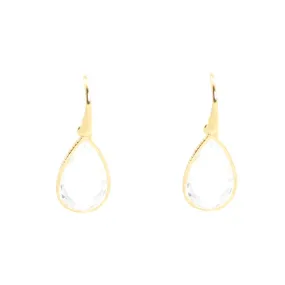 Earrings - Drop Framed Crystal Quartz Gold Plated Sterling Silver