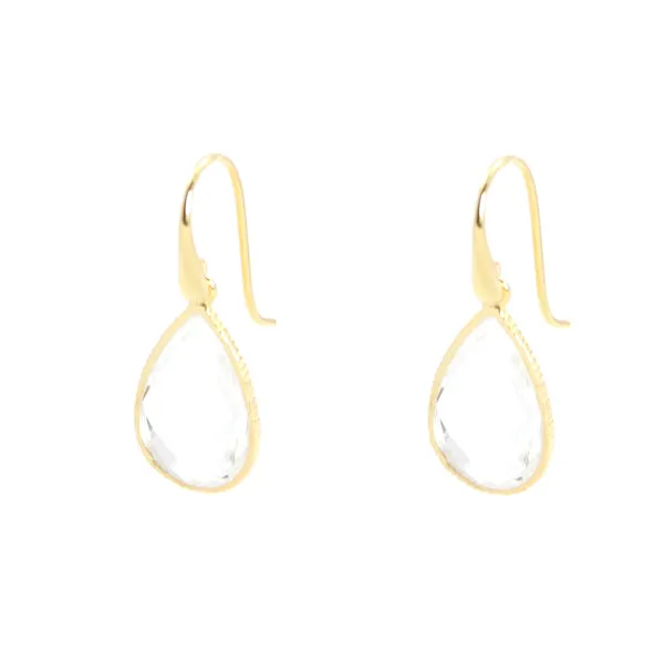 Earrings - Drop Framed Crystal Quartz Gold Plated Sterling Silver