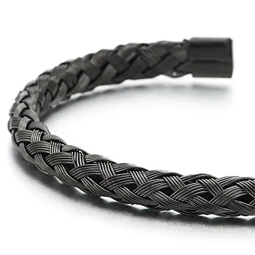 Elastic Adjustable Stainless Steel Braided Interwoven Cable Bangle Bracelet for Men Women Polished