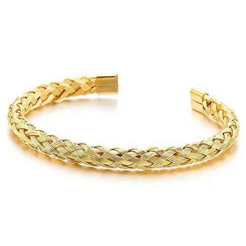 Elastic Adjustable Stainless Steel Braided Interwoven Cable Bangle Bracelet for Men Women Polished