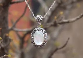 Elegant Rainbow Moonstone Flower Carving Sterling Silver Pendant