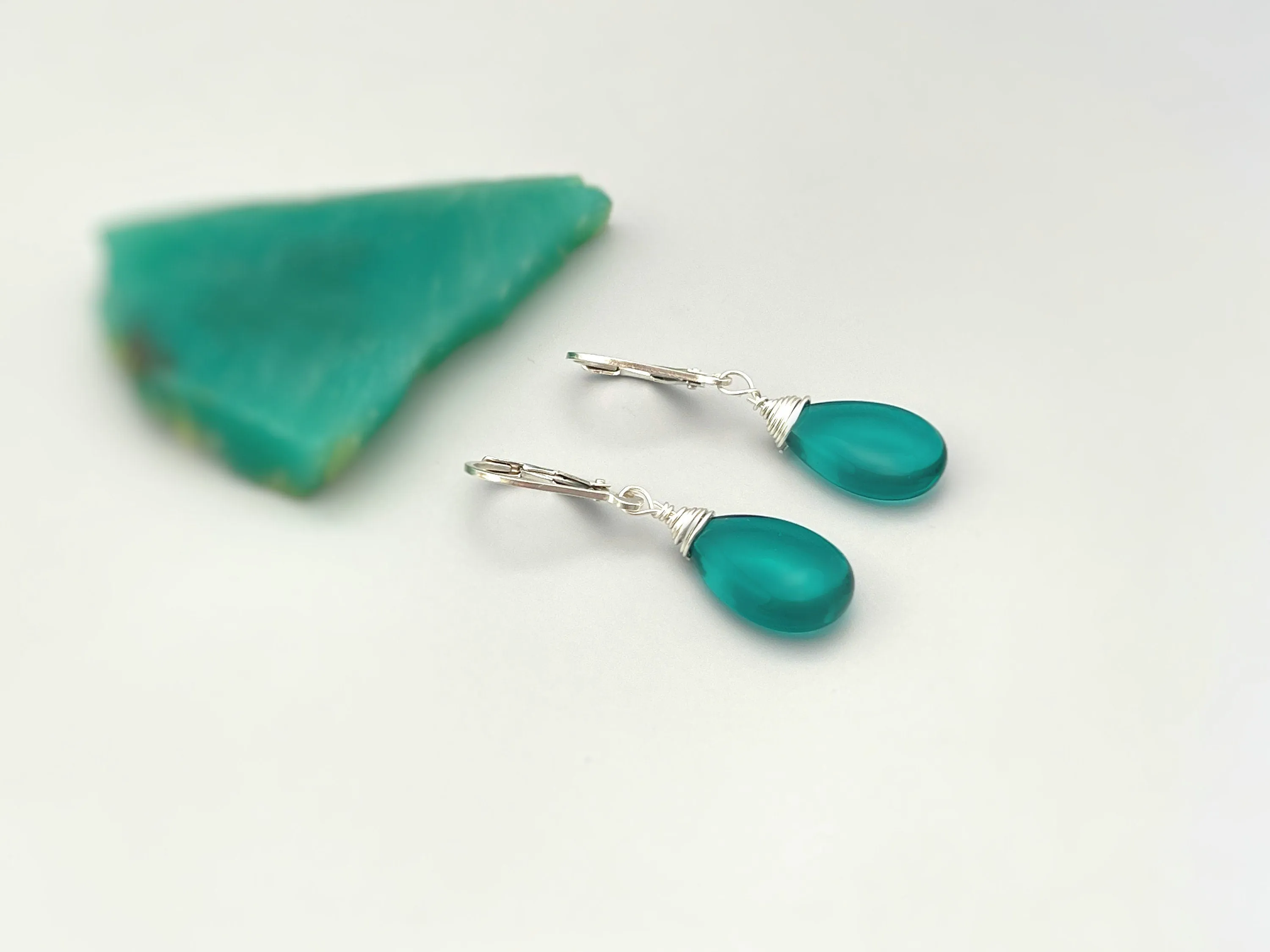 Emerald Green Earrings Dangle Sterling Silver 14k Gold fill