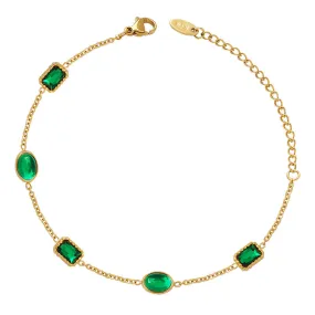 Emerald Zircon Inlaid Titanium Steel Gold-Plated Bracelet with Court Style Design