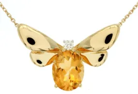 ESTATE 2.27CT DIAMOND & AAA CITRINE 14KT YELLOW GOLD 3D BUTTERFLY LOVE NECKLACE