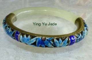 Estate Jade Enamel and Silver Bangle 64mm