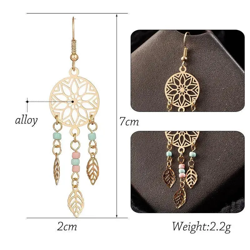 Ethnic Golden Leaf Drop Earrings