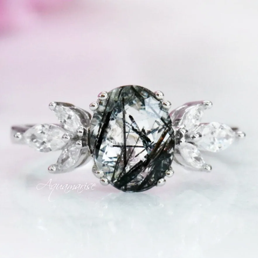 Eva Black Rutilated Quartz Ring- Sterling Silver