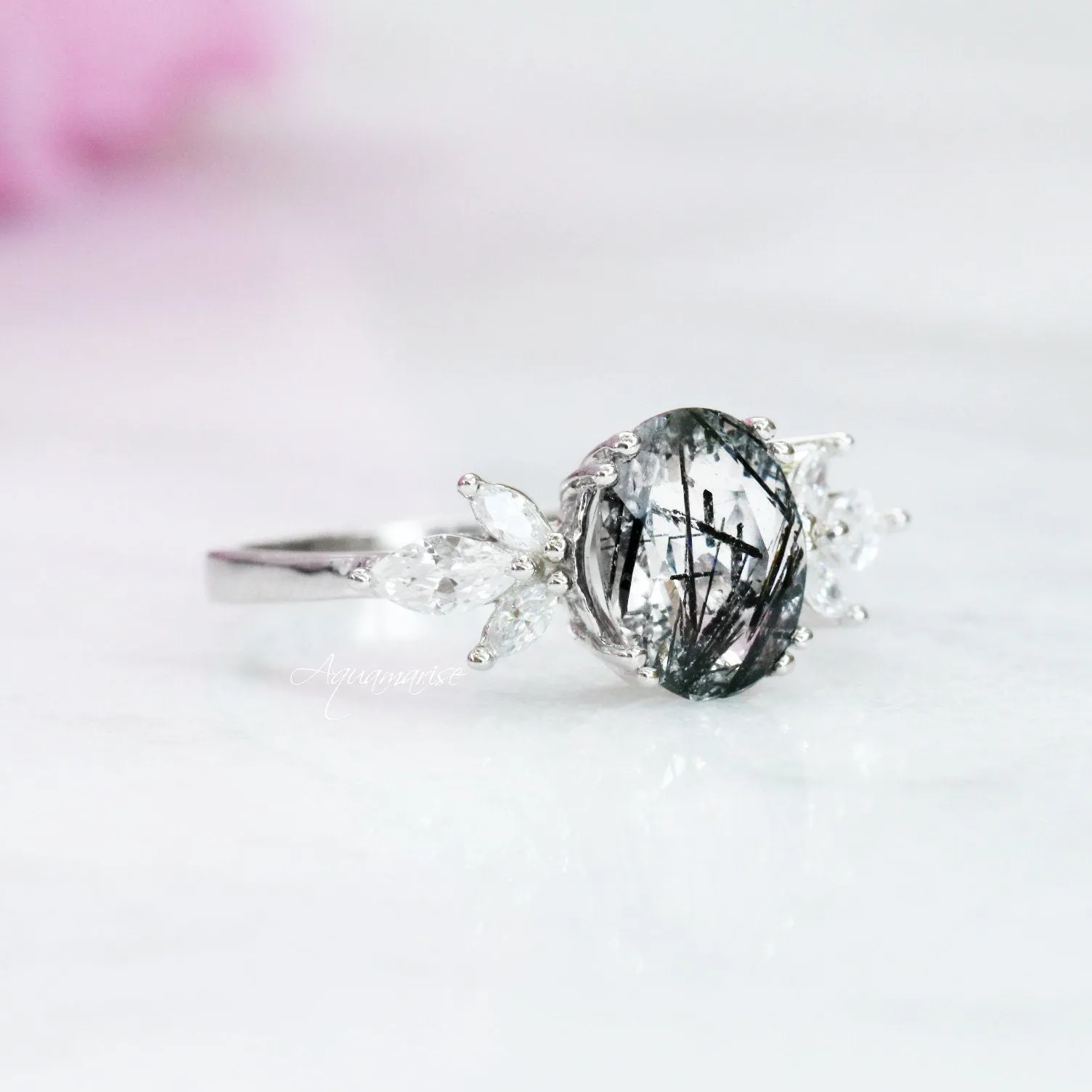 Eva Black Rutilated Quartz Ring- Sterling Silver