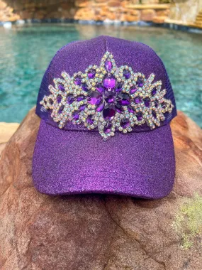 Evie Glitter Jeweled Detail Cap - Purple