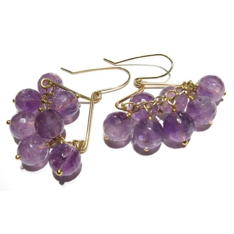 Faceted Amethyst Rounds on Gold Filled Wire & Chain Earrings