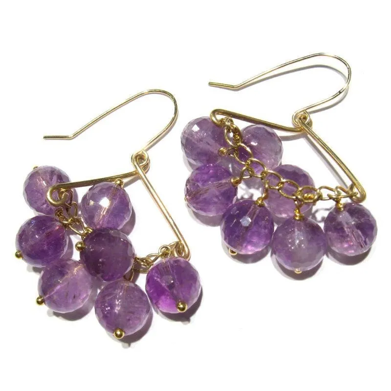 Faceted Amethyst Rounds on Gold Filled Wire & Chain Earrings