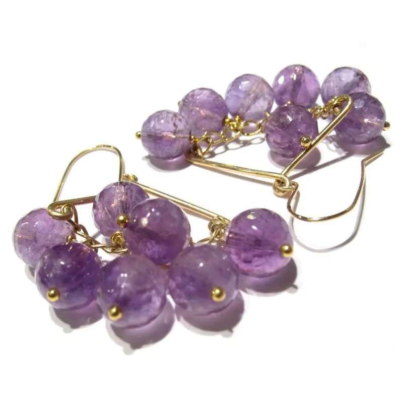 Faceted Amethyst Rounds on Gold Filled Wire & Chain Earrings