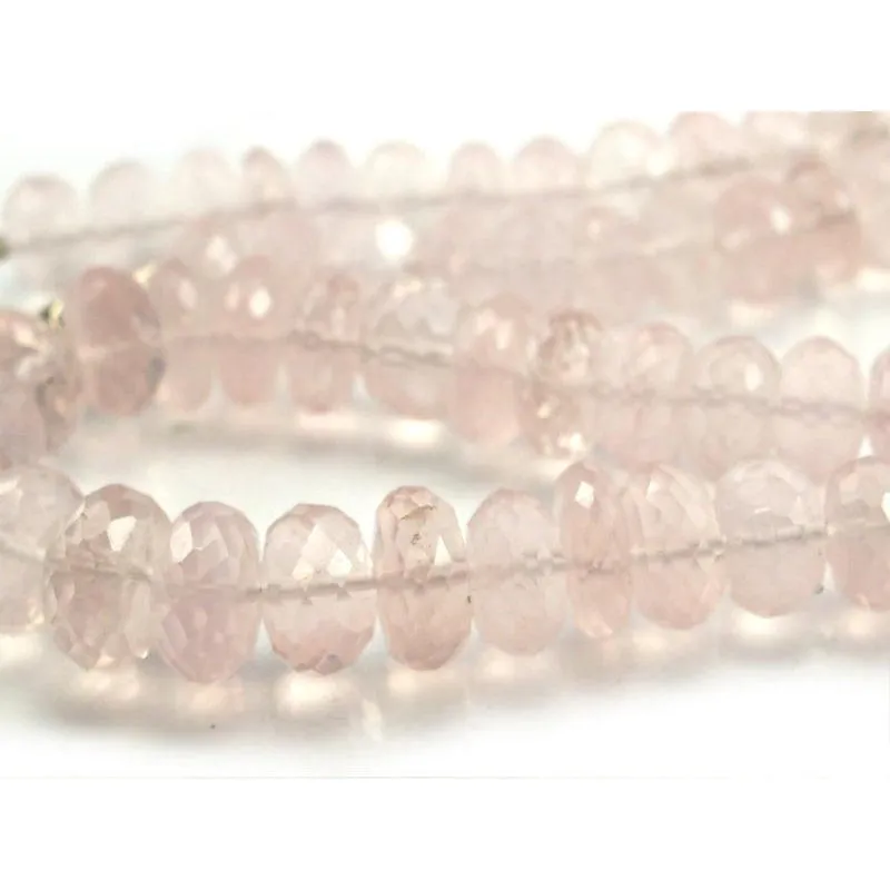 Faceted Rose Quartz Rondelle Necklace with Sterling Silver Hook Clasp