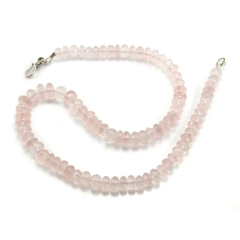 Faceted Rose Quartz Rondelle Necklace with Sterling Silver Hook Clasp