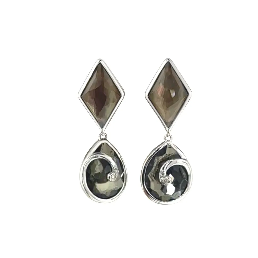 Faceted Smokey Quartz and Diamonds Sterling Silver Drop Earrings I Jan Leslie