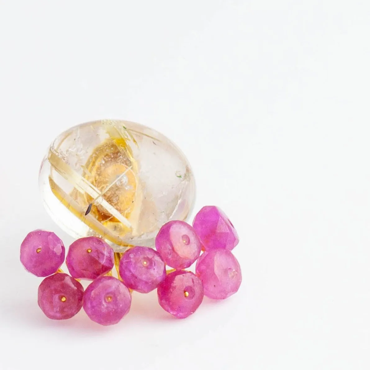 Fairy oval rutilated quartz and pink sapphire earrings