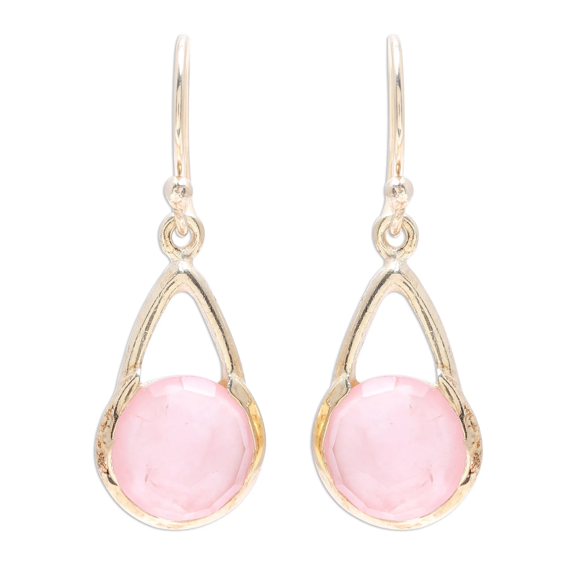 Fantastic Cradles Gold Plated Rose Quartz Dangle Earrings from India