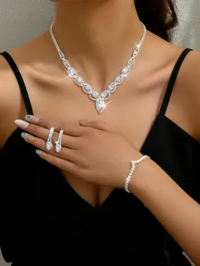 Fashion Cubic Zirconia Necklace Earrings Stud Bracelet Three Piece Wedding Jewelry Set