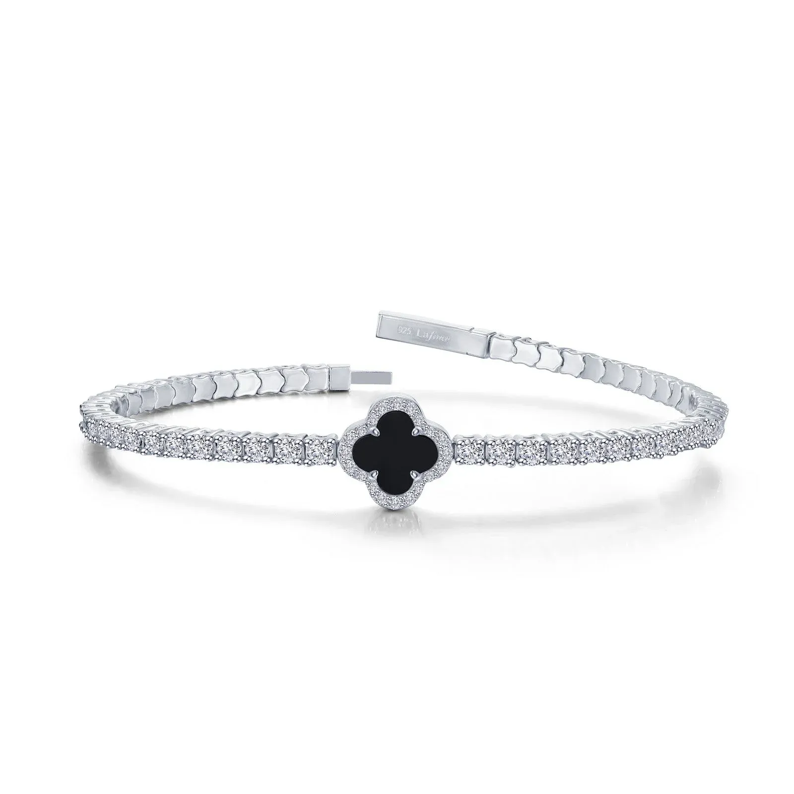 Flexible Black Onyx Clover Bracelet in Sterling Silver