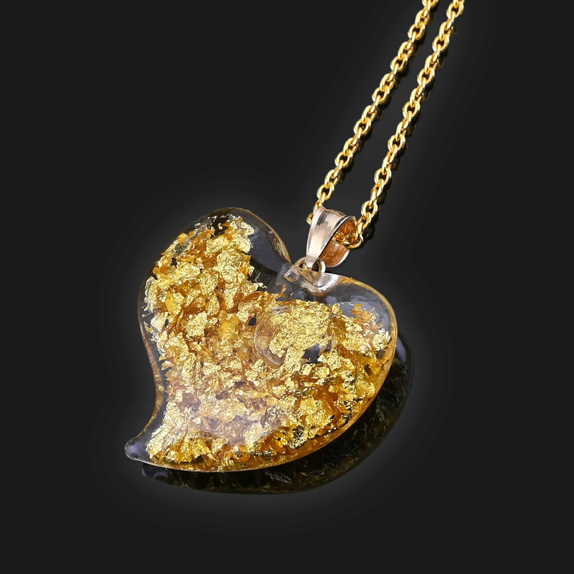 Floating Gold Flakes Witches Heart Pendant in 14K Gold