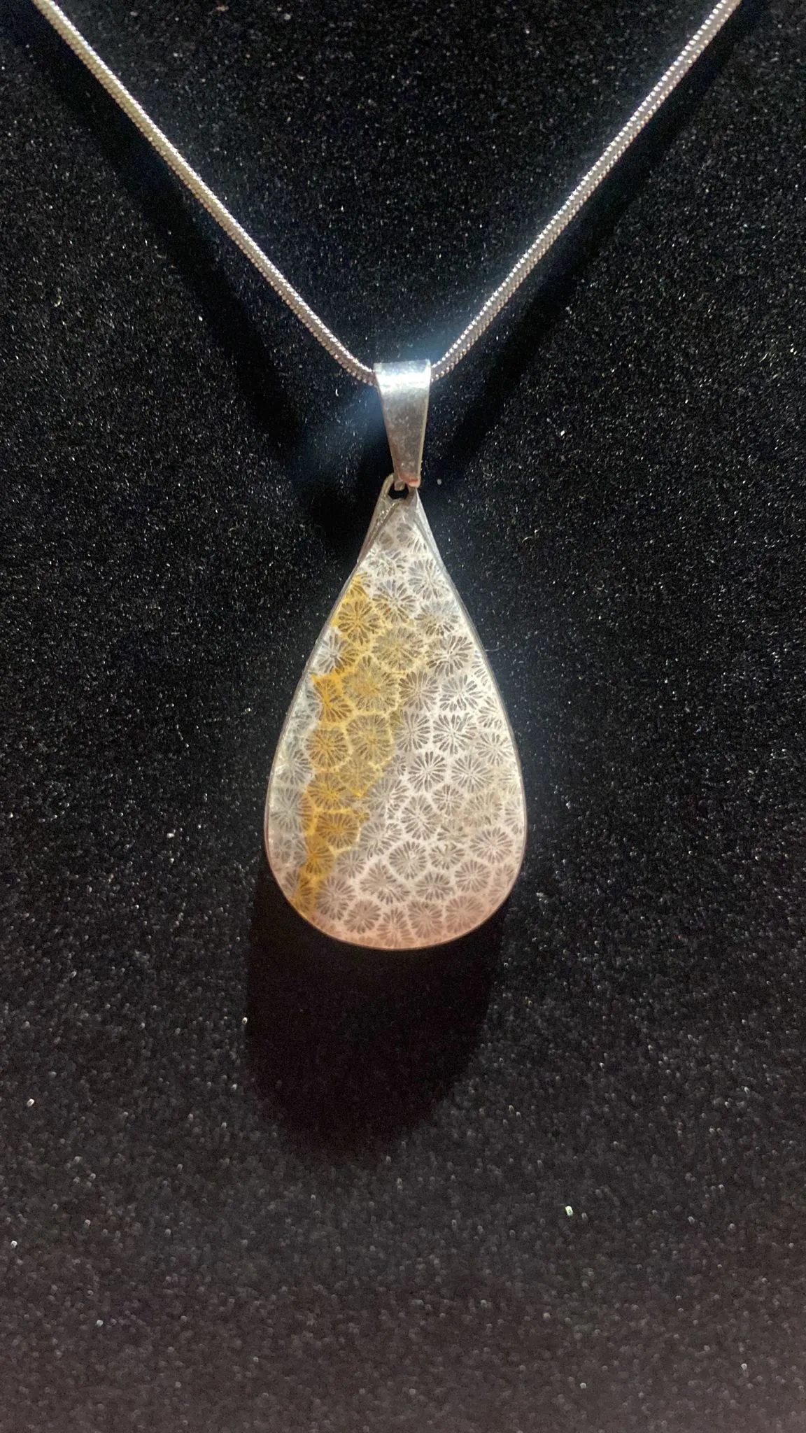 Fossilized Coral Teardrop Crystal Pendant (XL)