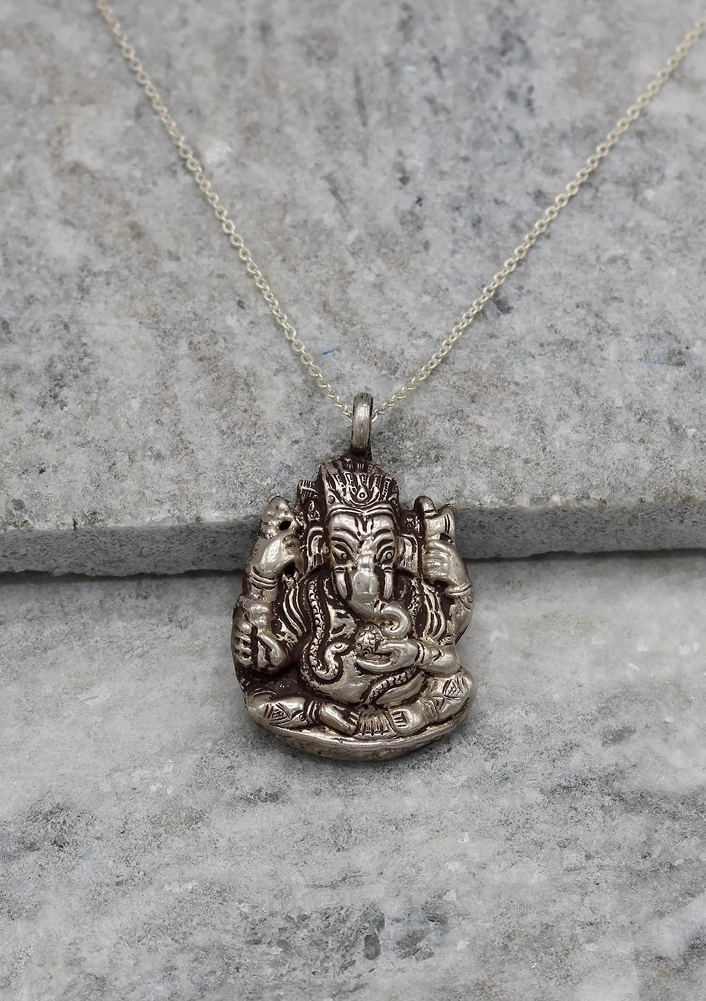 Four Armed Hindu Lord Ganesh Sterling Silver Pendant