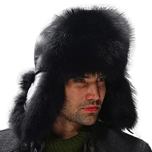 FUR STORY Men's Leather Hat Fur Trapper Hat with Sheepskin Earflap Fur Bomber Hat Winter Hat 14635