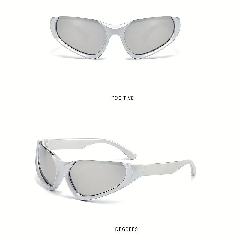 Futuristic Semi Rimless Sunglasses Y2K Triangle Mirrored Shades