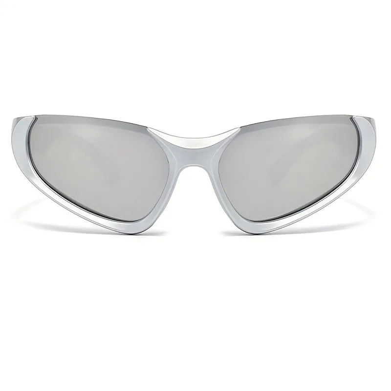 Futuristic Semi Rimless Sunglasses Y2K Triangle Mirrored Shades