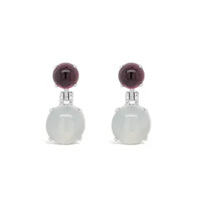 Garnet, Moon Quartz & Diamond Earrings