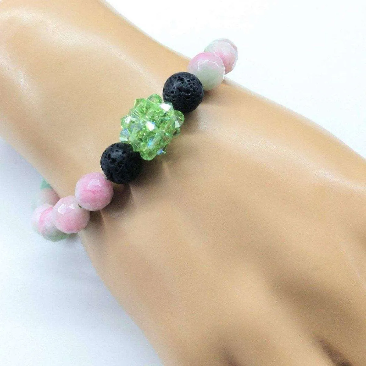 Gem Packed Watermelon Jade Crystal Lava Rock Bracelet