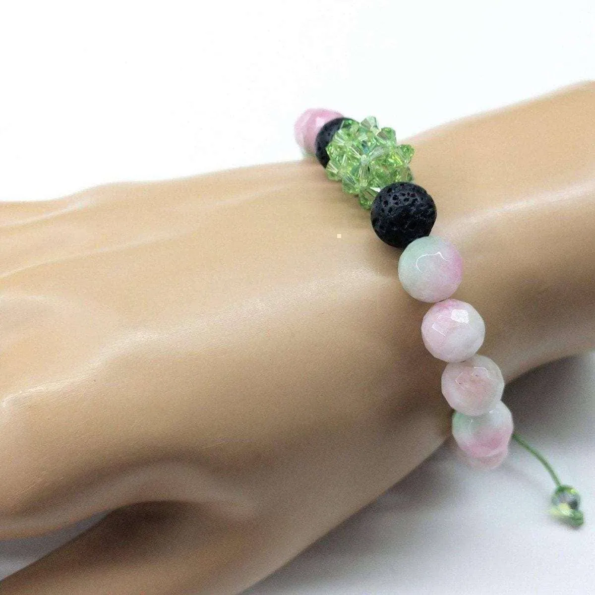 Gem Packed Watermelon Jade Crystal Lava Rock Bracelet