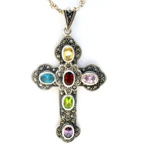 Gemstone Cross Pendant Necklace Sterling Silver