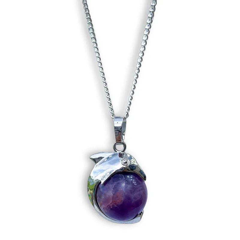 Gemstone Dolphin Pendant Necklace