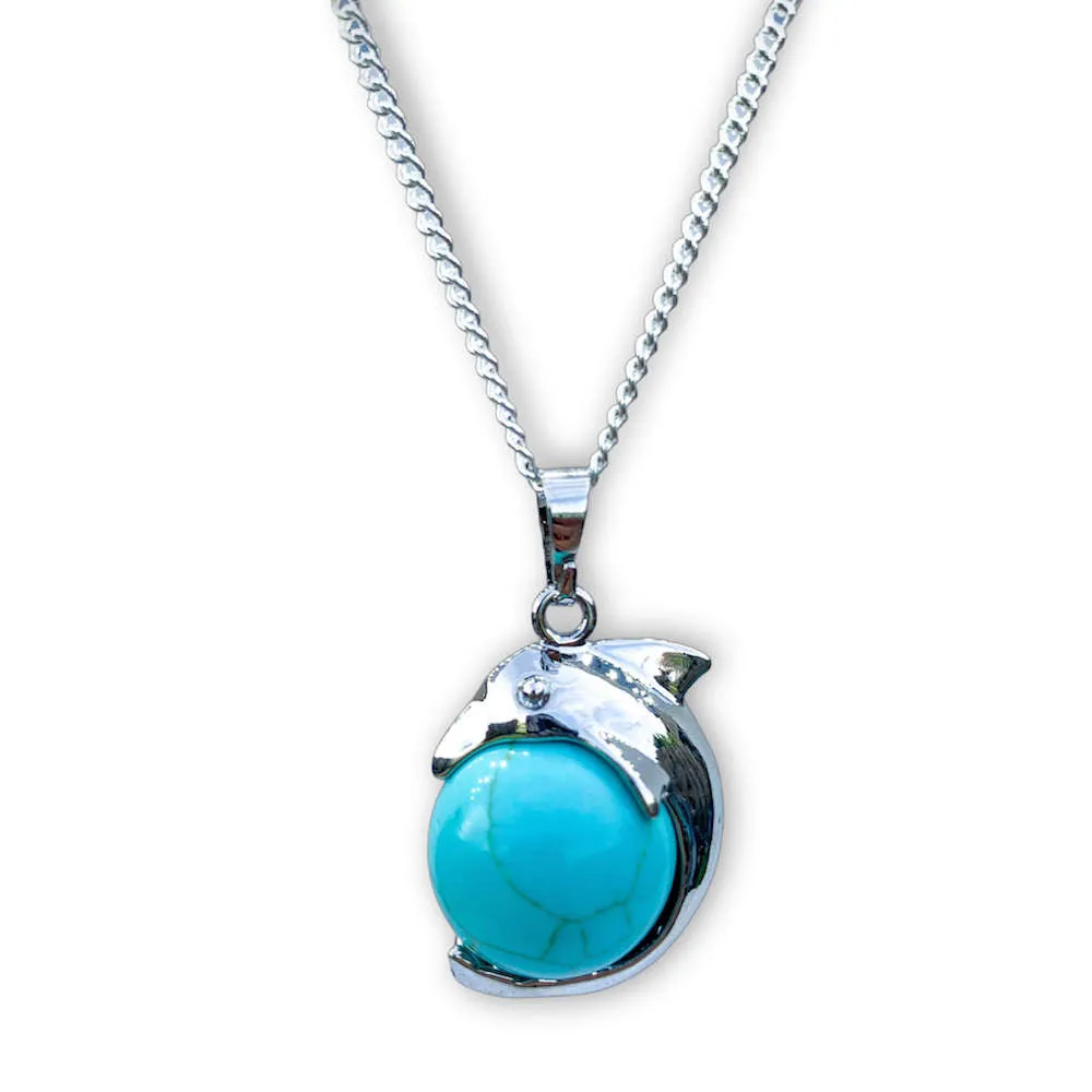 Gemstone Dolphin Pendant Necklace